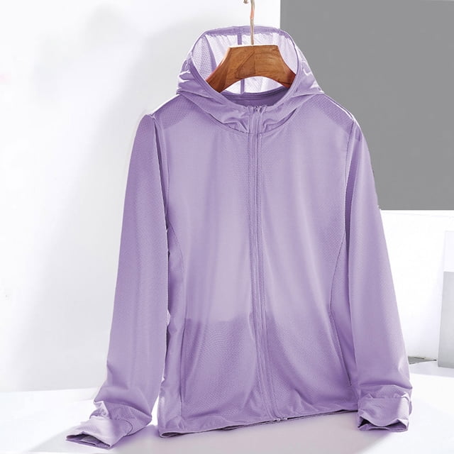 TIMIFIS Veste de Protection Solaire pour Femmes Couleur Unie à Capuche avec Poches Randonnée Course Cyclisme Manteau Extérieur Manches Longues Léger Veste Cool à la Mode