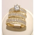 thumbnail image 2 of TAAPSEE JEWELS 14K Yellow Gold Finish Round Cubic Zirconia Couple Trio Wedding Ring Set, 2 of 4