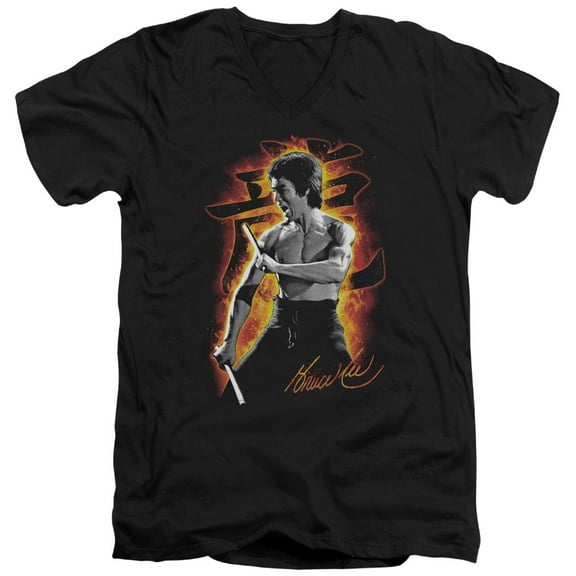 Bruce Lee Dragon Fire S/S Adult V-Neck T-Shirt 30/1 T-Shirt Black
