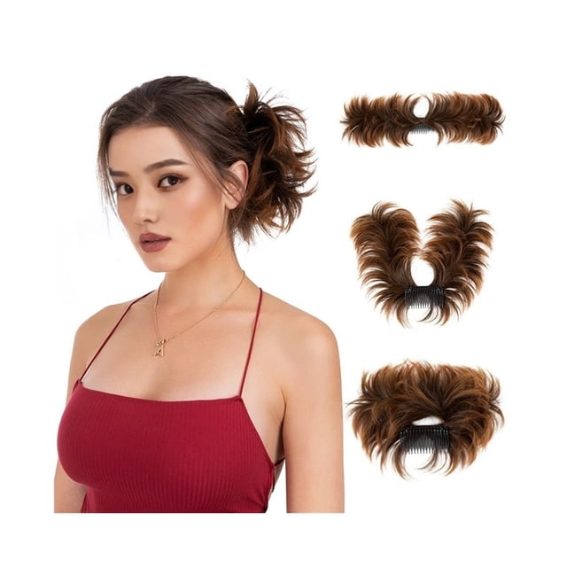 Synthetic Messy Bun Hair Piece Short Natural Straight Side Comb Clip in Ponytail Extension