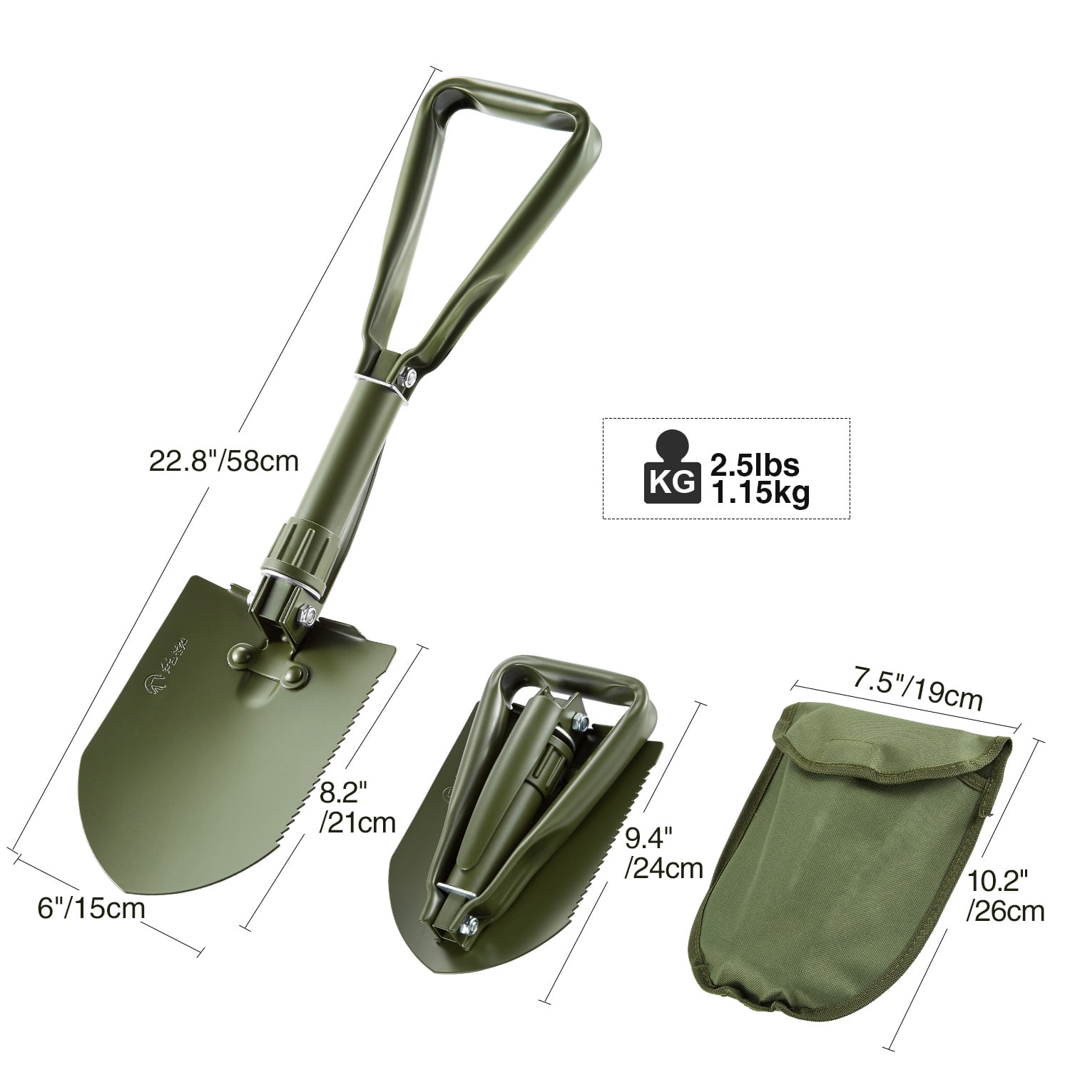 REDCAMP Military Folding Handle Shovel, Entrenching Survival tool camping shovel with cover