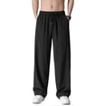thumbnail image 1 of Pantalon Homme à Cordon Élastique Taille Large Jambe Fine Noir L, 1 of 5