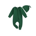 thumbnail image 1 of xiaxaixu Baby Girls Boys Footies Rompers Infant Clothes Solid Color Crew Neck Long Sleeve Zipper Fall Bodysuits with Hat, 1 of 9