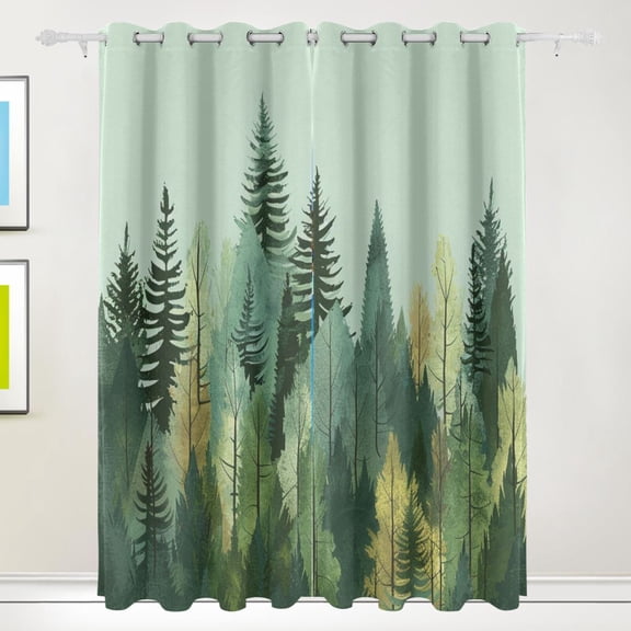 Hand Drawn Forest Room Blackout Cutrains Original Design Summer Thermal Insulated Curtain for Home, Living Room, Bedroom, Offices, Kitchen 84 x 55 Inch x 2 Panels