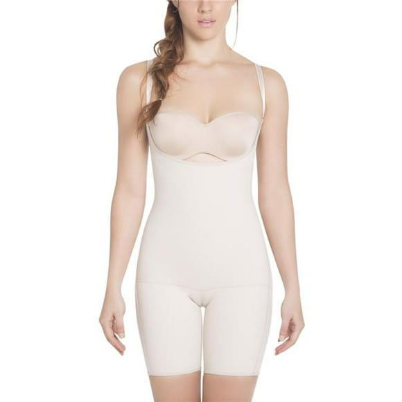 Sil- E6027-Nu-M Invisible Minceur Braless Mi-Cuisse Body Shaper avec Latex&44; Nude - Moyen