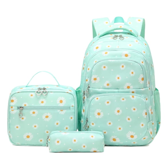 Mochila con estampado de margaritas de trigo dorado con lonchera y estuche para lápices