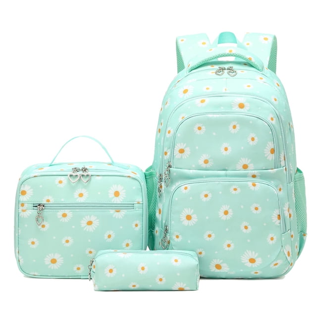 Mochila con estampado de margaritas de trigo dorado con lonchera y estuche para lápices