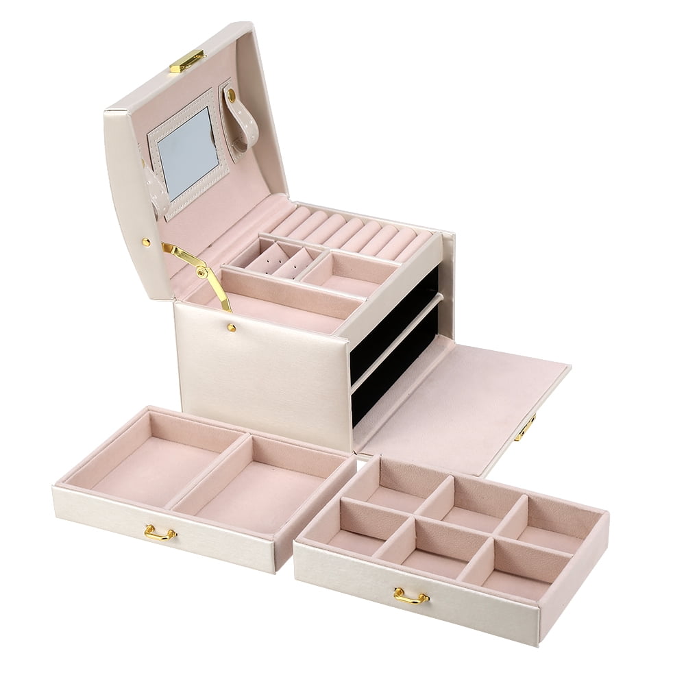Garosa Three Layer Jewelry Storage Organizer Box PU Earring Necklace