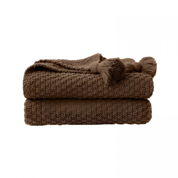 AUQ 2026 New Brown Throw Blanket for Couch,Fringe Blanket,Soft Cozy Cable Knit Throw for Bed Sofa Living Room,Lightweight Warm Decorative Farmhouse Christmas Blanket,39.3X27.5",Dark Brown