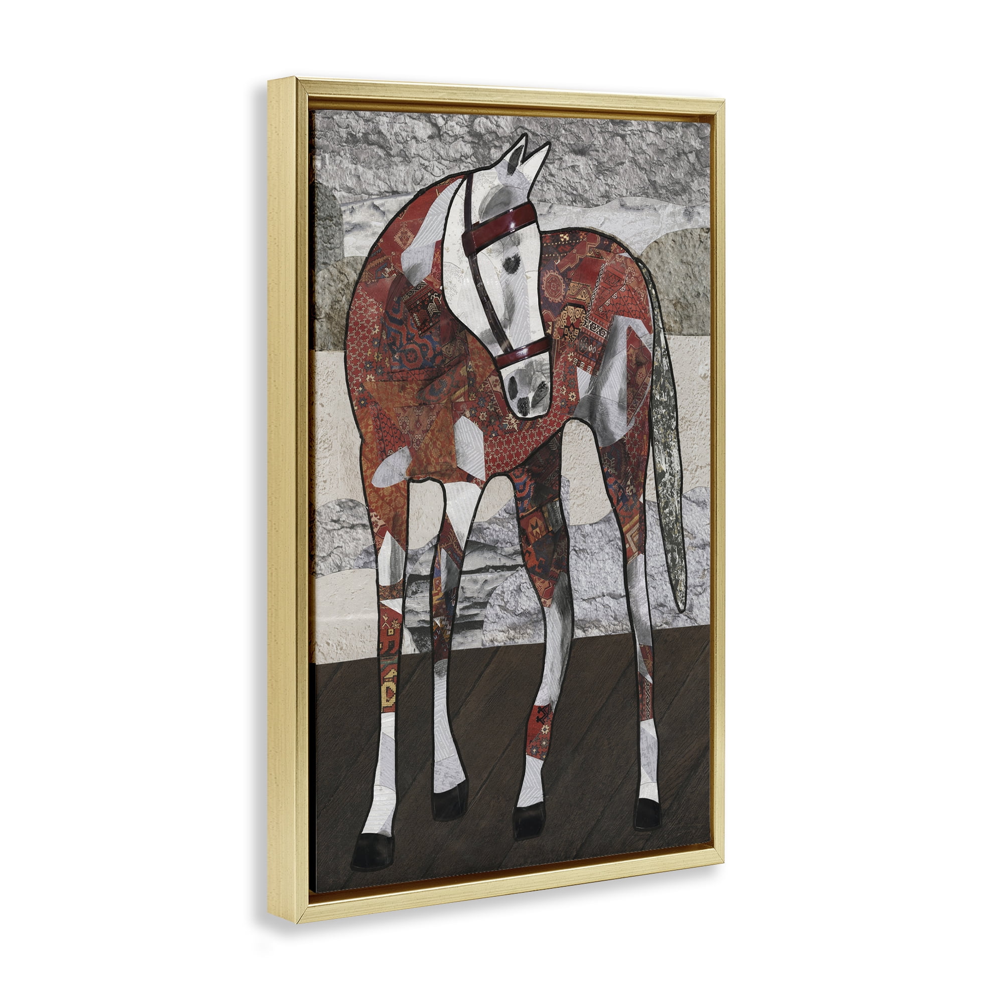 Stupell Industries Southwestern Patterned Foal Animals & Insects Painting Gold Floater Framed Canvas Art Print Wall Art, 17 x 25