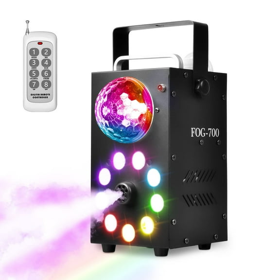 Fog Machine, Smoke Machine with Disco Ball Lights and 9 LED Lights, 700W Fog...