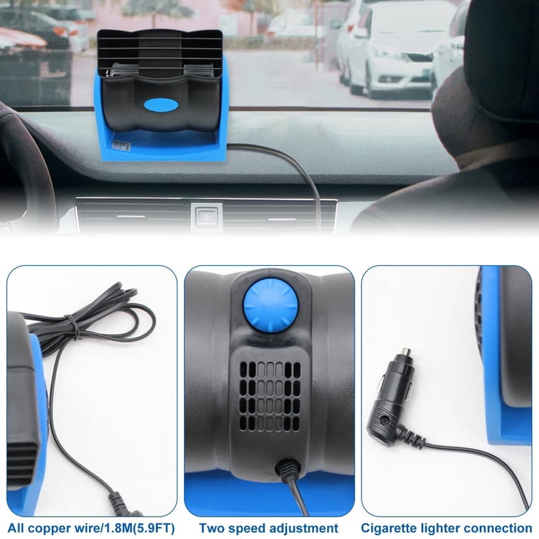 12V Car Fan,2 Speed Electric Cooling Fan,Blue Portable Cold Air Fans with Car Cigarette Lighter Plug,Squirrel Cage Fan for All Vehicles,Car Amplifier Cooling Fans