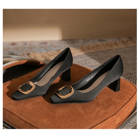 

Fashion classic square head chunky heels women s single shoes senior sensibility all square buckle women s single shoes