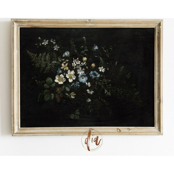 Dark Moody Floral Print, Dark Academia, Cottagecore Decor, Vintage Flower Still Life, Horizontal Wall Art Wall Art, Modern Wall Decor, 8x12 UNFRAMED