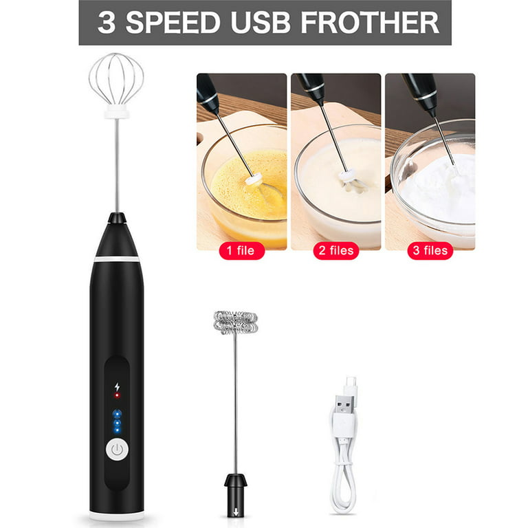 Handheld Milk Frother - 3 Mixing Speeds Coffee Frother and Egg Beater with  2 Whisk Heads