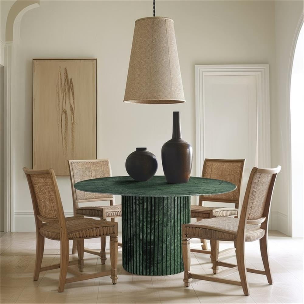 Maklaine Contemporary Green Handcrafted Genuine Marble Dining Table