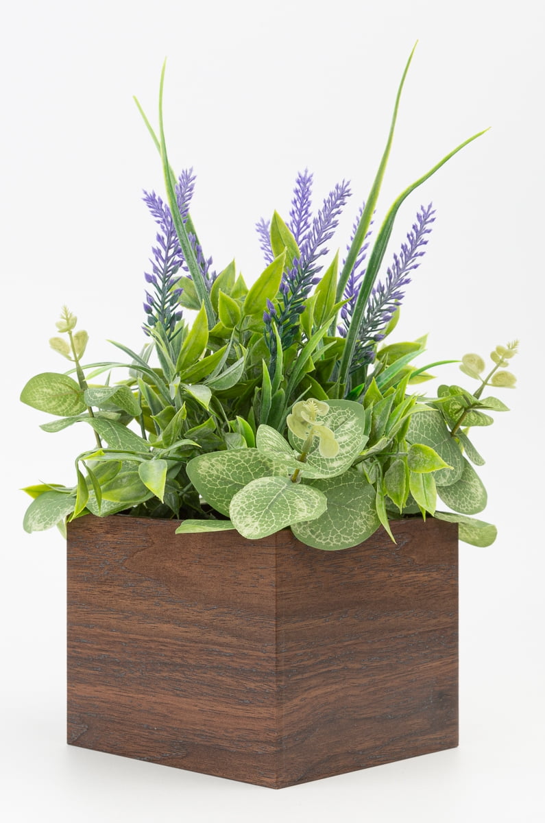 Mainstays 12" Artificial Lavender Plant in Brown Wood Box