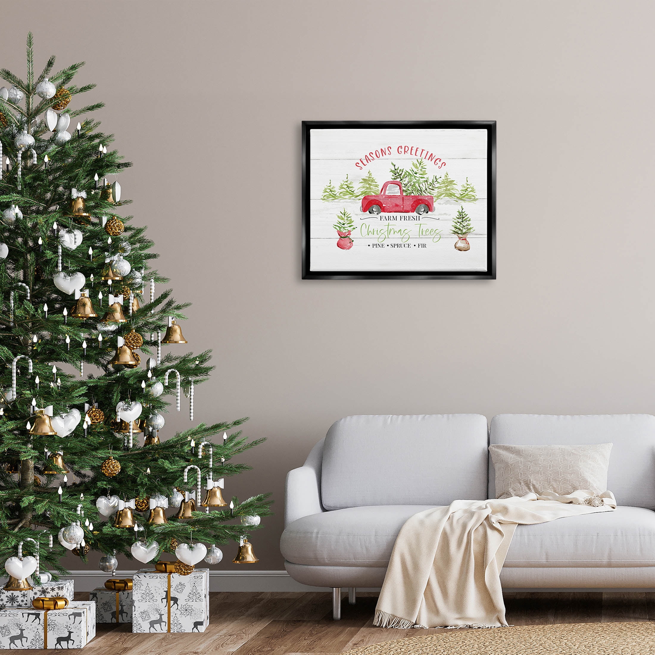 Farm Fresh Christmas Trees Seasonal Holiday Graphic Art Jet Black Framed Art Print Wall Art