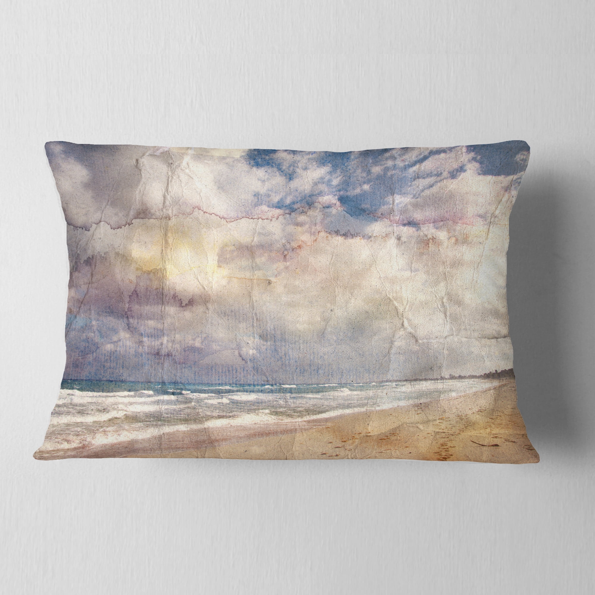 Designart Retro Ocean Watercolor - Seascape Painting Throw Pillow - 12x20