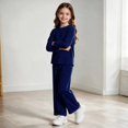 thumbnail image 6 of UKHCCC Girls Ribbed Knit 2 Piece Outfit Set, Long Sleeve Crew Neck Pullover Top and Wide Leg Pants, Casual Lounge Set, 6 of 8