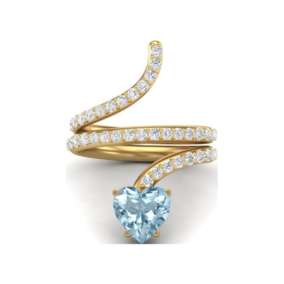 7MM Heart Blue Topaz 925 Sterling Silver Gold Vermeil Women Wrap Rings
