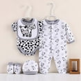 thumbnail image 2 of CAUYDY Preemie Girls Outfits Newborn Boys Clothes Baby 2 Romper + Warm Hat + Bib + Socks 5Pcs Cotton Set for Unisex Infant Fall Winter Sizes 0-3 Months,Grey, 2 of 5
