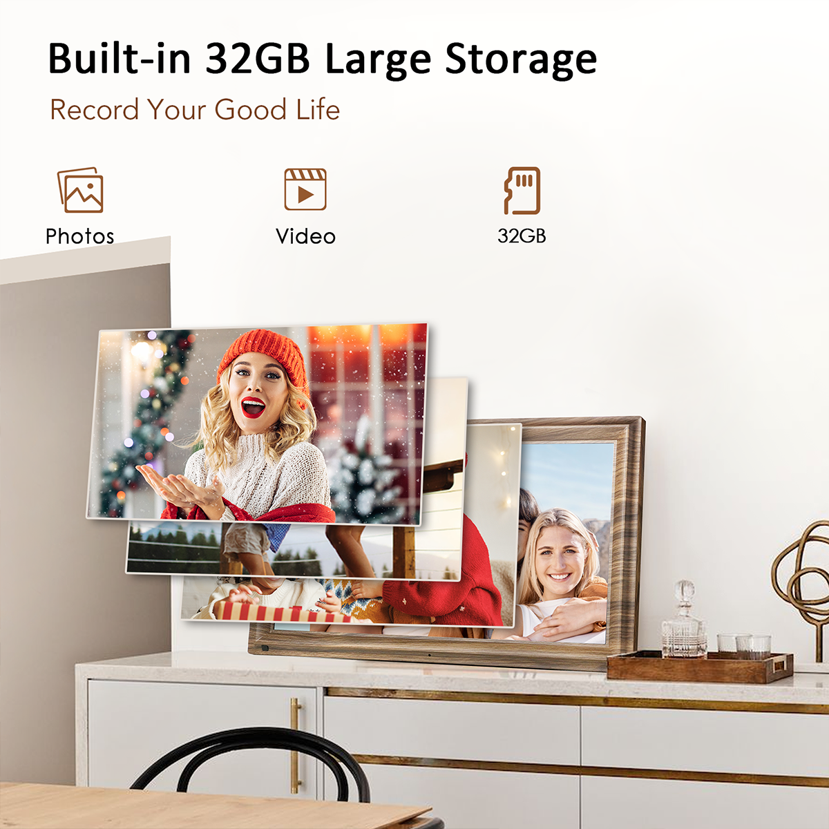 16 inch Large Digital Picture Frames, Canupdog Smart Wifi Digital Photo  Frames with 32GB Storage, Wall Mountable, Auto-Rotate, Motion Sensor, Share  Photo Video via App, Light Brown Wood Texture