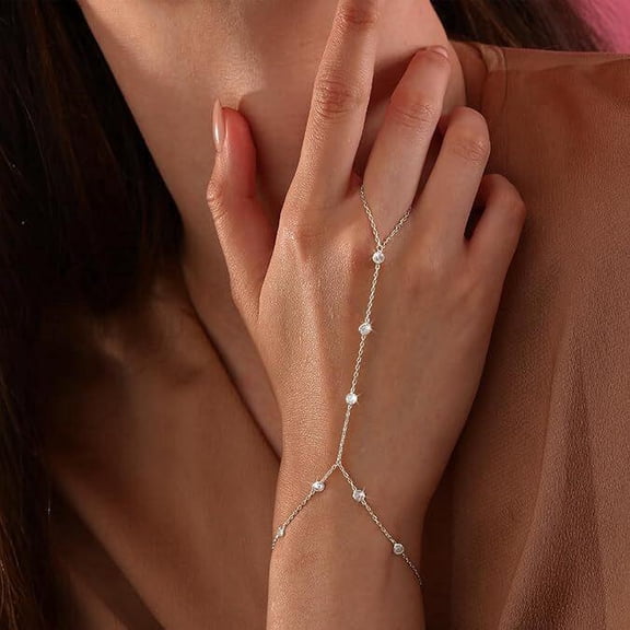 Womens Gold Silver Beaded Finger Hand Chain Bracelet Jewelry 1 Piece