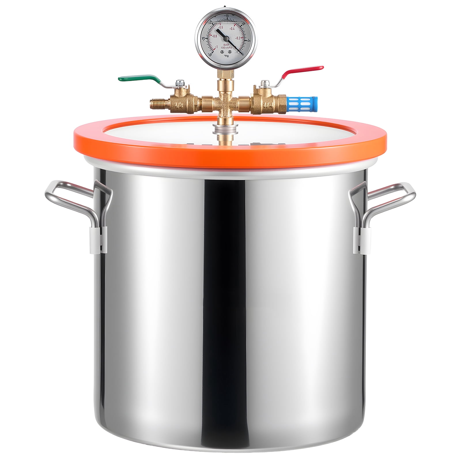 KFFKFF 3 Gallon Vacuum Chamber Kit with Pump, Stainless Steel, Tempered Glass Lid, 5 ft Hose