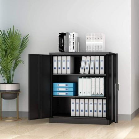 

Metal Storage Cabinet with 2 Doors and 2 Shelves Lockable Steel Storage Cabinet for Office Garage Warehouse