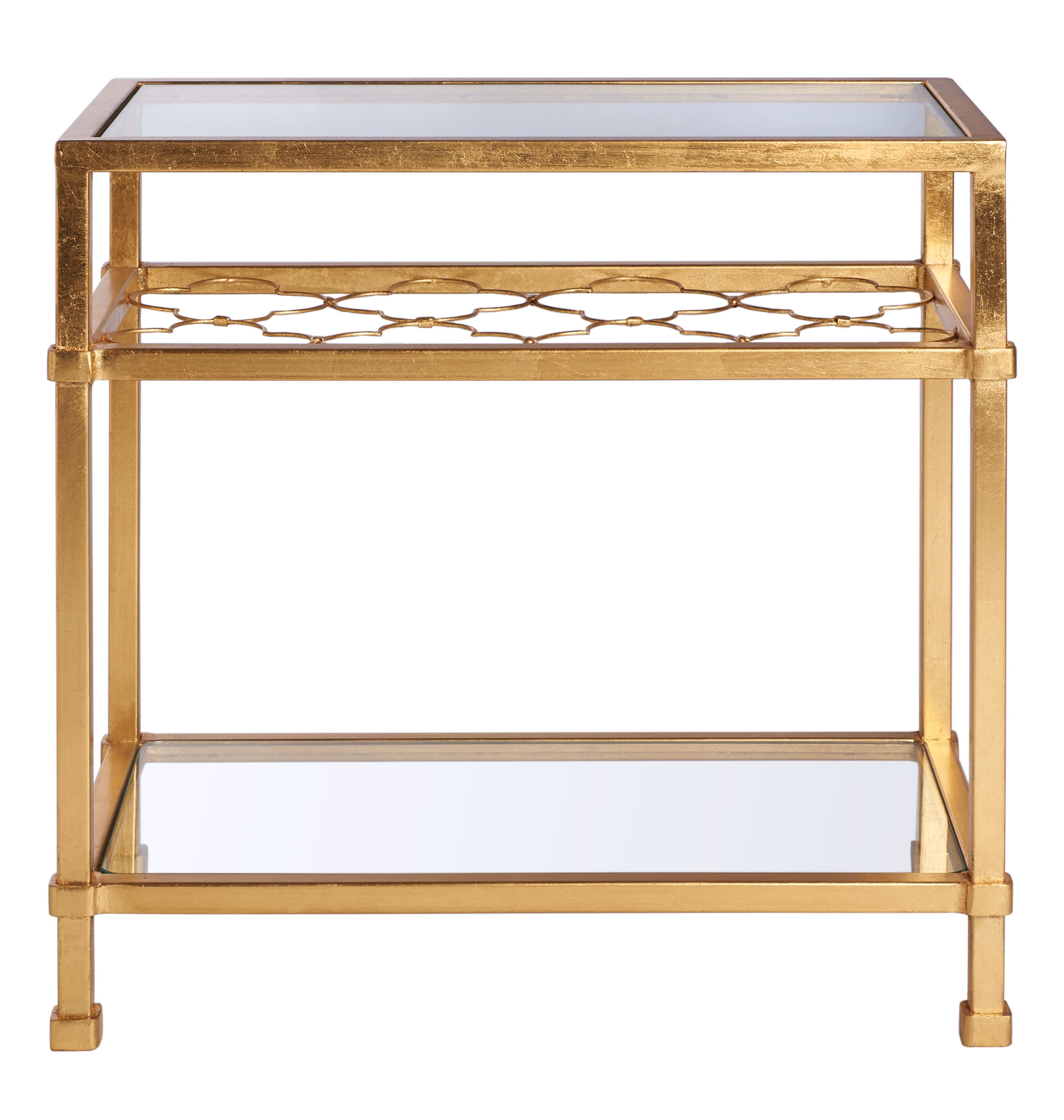 SAFAVIEH Couture Hanzel Glam Glass Top Metal End Table, Gold/Glass