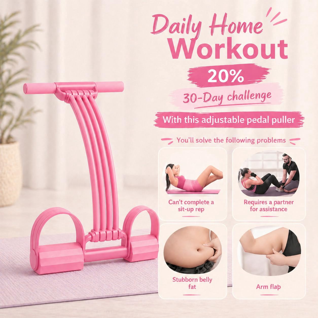 Pedal Resistance Band with Handle – 8‑Tube Detachable 3‑in‑1 Foot Pedal Resistance Trainer for Back Stretch, Chest Expand, Leg Pull, Home Gym