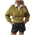 thumbnail image 3 of Aocisk Chandail à Col à Revers Deux Pièces pour Femme Style Chemise Décontractée pour l'Hiver Vert TG, 3 of 9