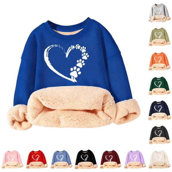 Gyujnb Unisex Cozy Lined Crew Neck Sweatshirt with Mixed Cute Print for Fall Winter Versatile Daily Wear,Size 4-16Y,11-12 Years
