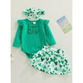 thumbnail image 2 of Arvbitana Infant Toddler Baby Girl St Patricks Day Outfits Long Sleeve Romper Green Bodysuit Clover Skirt Headband 3Pcs Outfits, 2 of 8