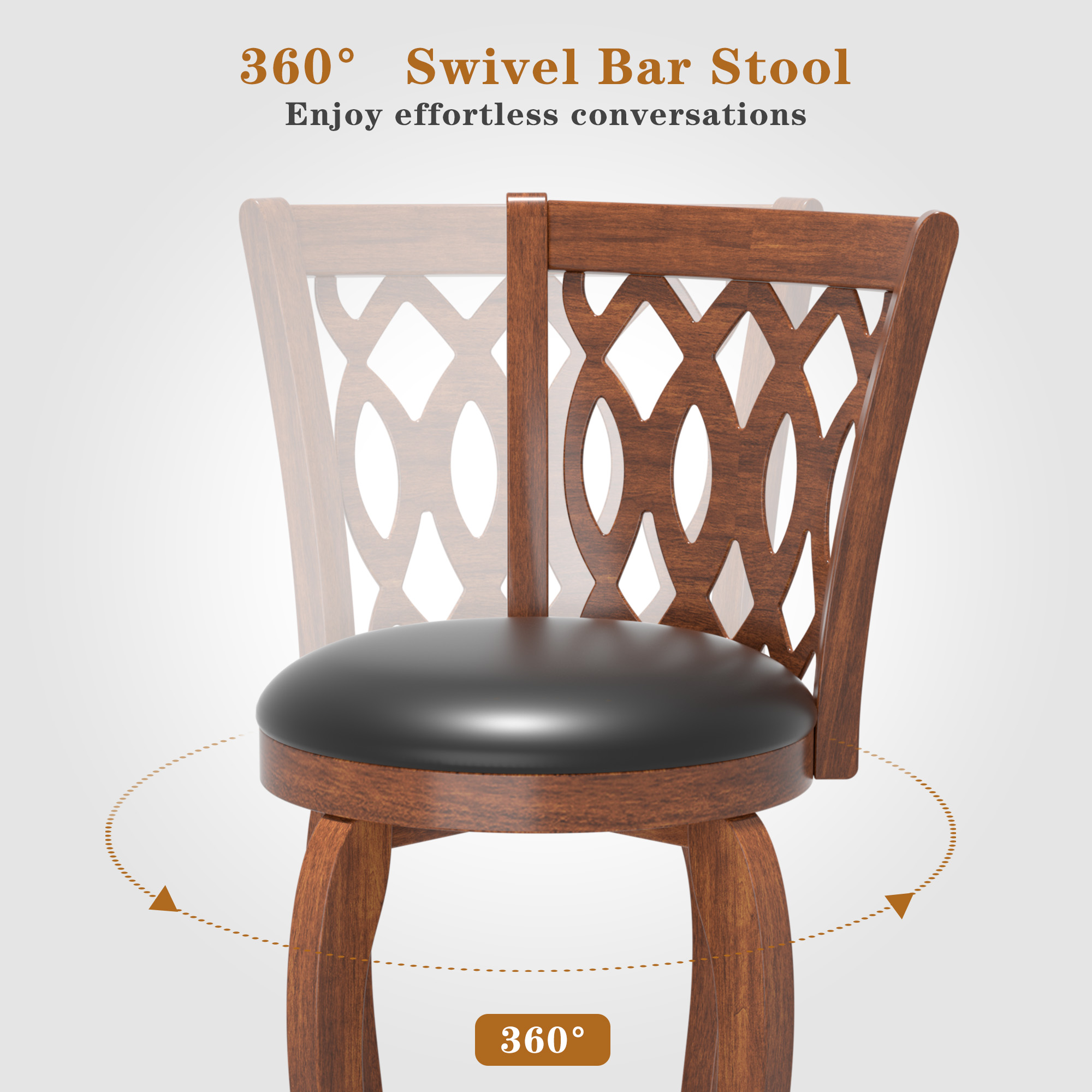 Joywind 29" Bar Height Swivel Bar Stools with High Back, Upholstered Seat & Solid Wood Footrest, Brown, Set of 2