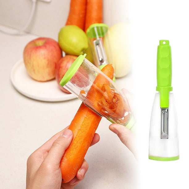 Pelador funcional con almacenamiento Pelador doméstico de acero inoxidable para frutas y verduras con almacenamiento