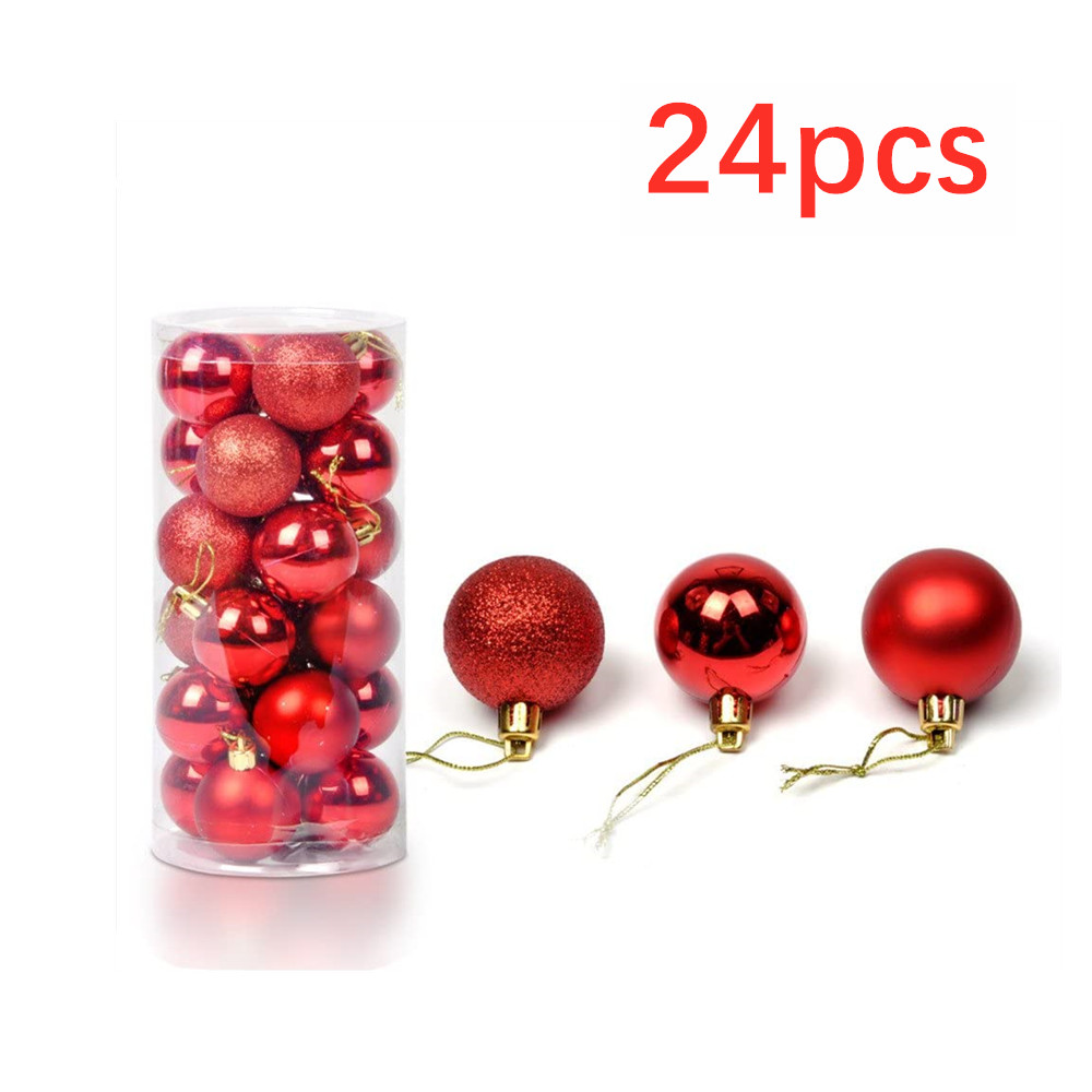 Urijk Christmas Baubles 30mm Christmas Tree Decoration Ornaments 24Pcs in 3 Types Shatterproof Balls for Xmas Hanging Decoration Festival Holiday Wedding Party Decor Golden
