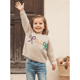 thumbnail image 4 of Spewahor Toddler Girl MardiGras Sweater Bow Embroidered Crew Neck Long Sleeve Pullover Chunky Knit Tops, 4 of 9