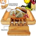 thumbnail image 3 of NutriChef PKCZBD10.5 - Bamboo Cheese Cutting Board Set - Flat Wood Serving Platter for Picnic Food or Wine - Rectangle Fruit and Meat Plate Kit w/ Bowl, Closing Drawer Tray, 4 Stainless Steel Knives, 3 of 9