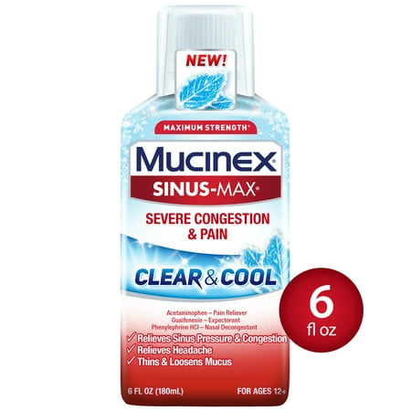 Mucinex Sinus-Max Clear & Cool Severe Congestion Relief Liquid,