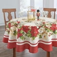 thumbnail image 2 of Home Fashions Red and White Poinsettia Holiday Fabric Wrinkle Resistant Tablecloth, 60" x 84" Oval, Multi, 2 of 5