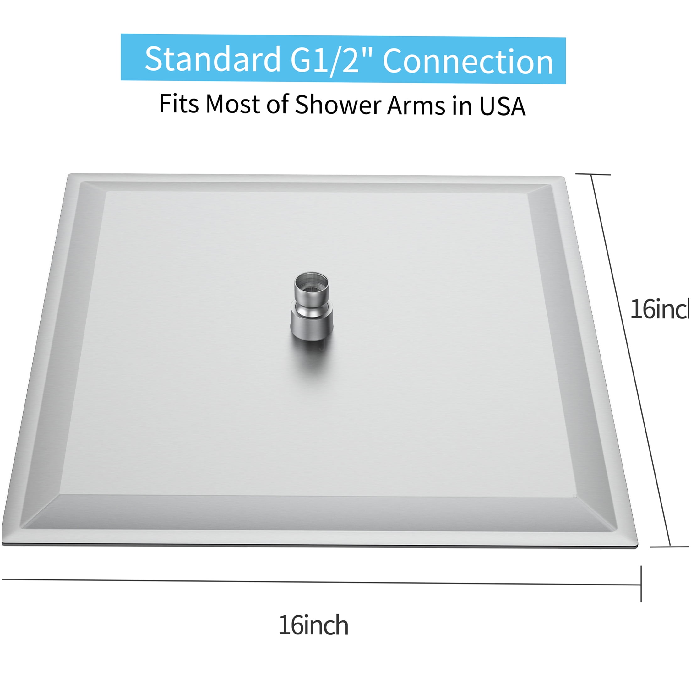JERFIT 16" Square Rain Shower Head, High Pressure Brushed Nickel Stainless Steel, Wall/Ceiling Mount Luxury Rainfall Showerhead for Spa-Like Experience