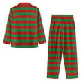 thumbnail image 4 of Renewold Green Red Stripe Button Sleepwear Women Size L Nightwear Scoop Neck Pajama Set 2 Pieces Comfortable Long Sleeve Daily Wear Loungewear,Christmas Day, 4 of 6