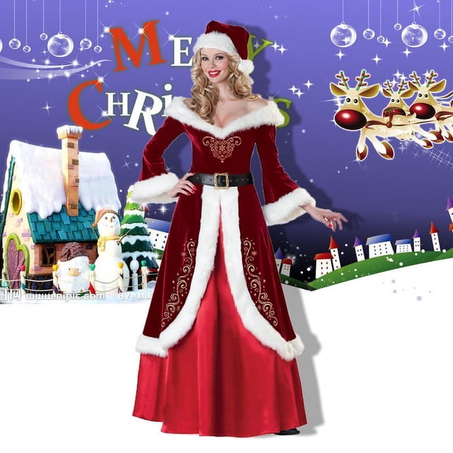 Disfraz navideño para parejas de talla grande M-5XL, disfraz de Papá Noel para hombre y mujer, traje de actuación escénica navideña con estampado