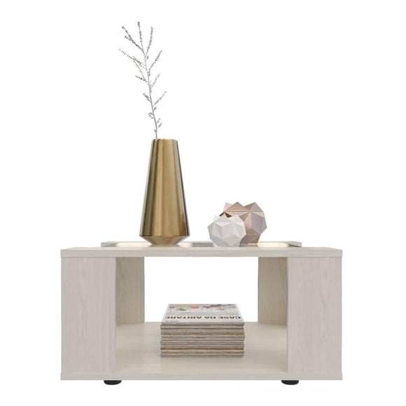 Mesa De Centro Maderkit con Vidrio color Niebla blanco