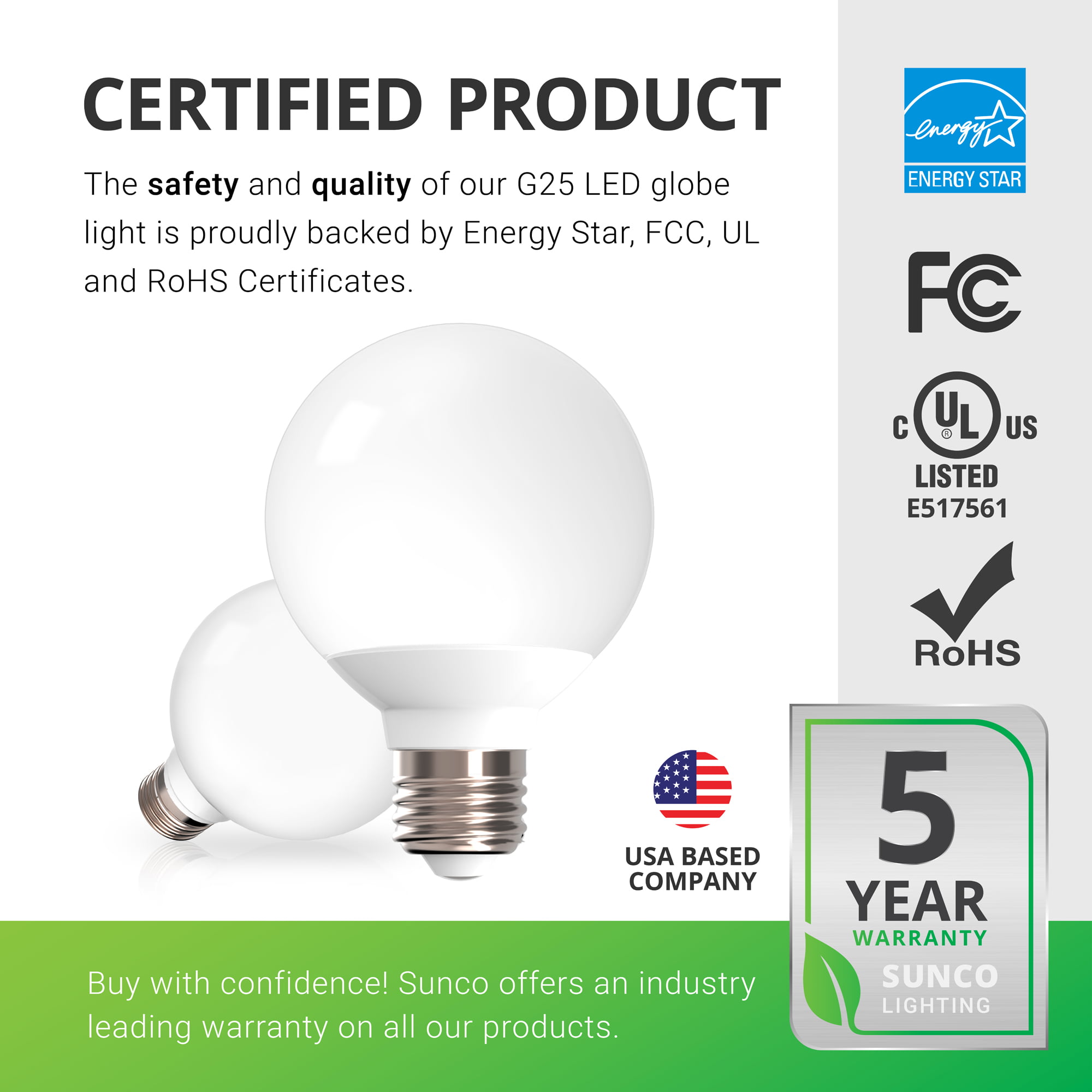 Details about   SUNCO 36 PACK G25 LED LIGHT BULB VANITY 6W 40W 450 LUMEN 5000K DAYLIGHT DIMMABLE 