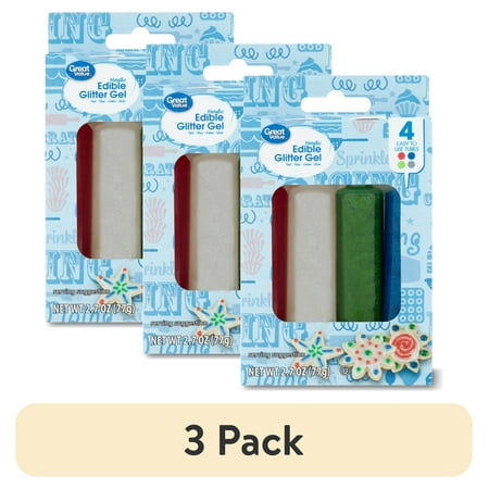 (3 pack) Great Value Edible Glitter Gel Icing Metallic Classic Colors 2.7 oz