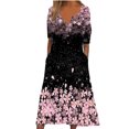 thumbnail image 1 of SMihono Robe d'Été pour Femmes Grande Taille Mode Femmes Été Imprimé Décontracté Col en V Boutons Manches Courtes Poches Robe de Vacances, 1 of 4