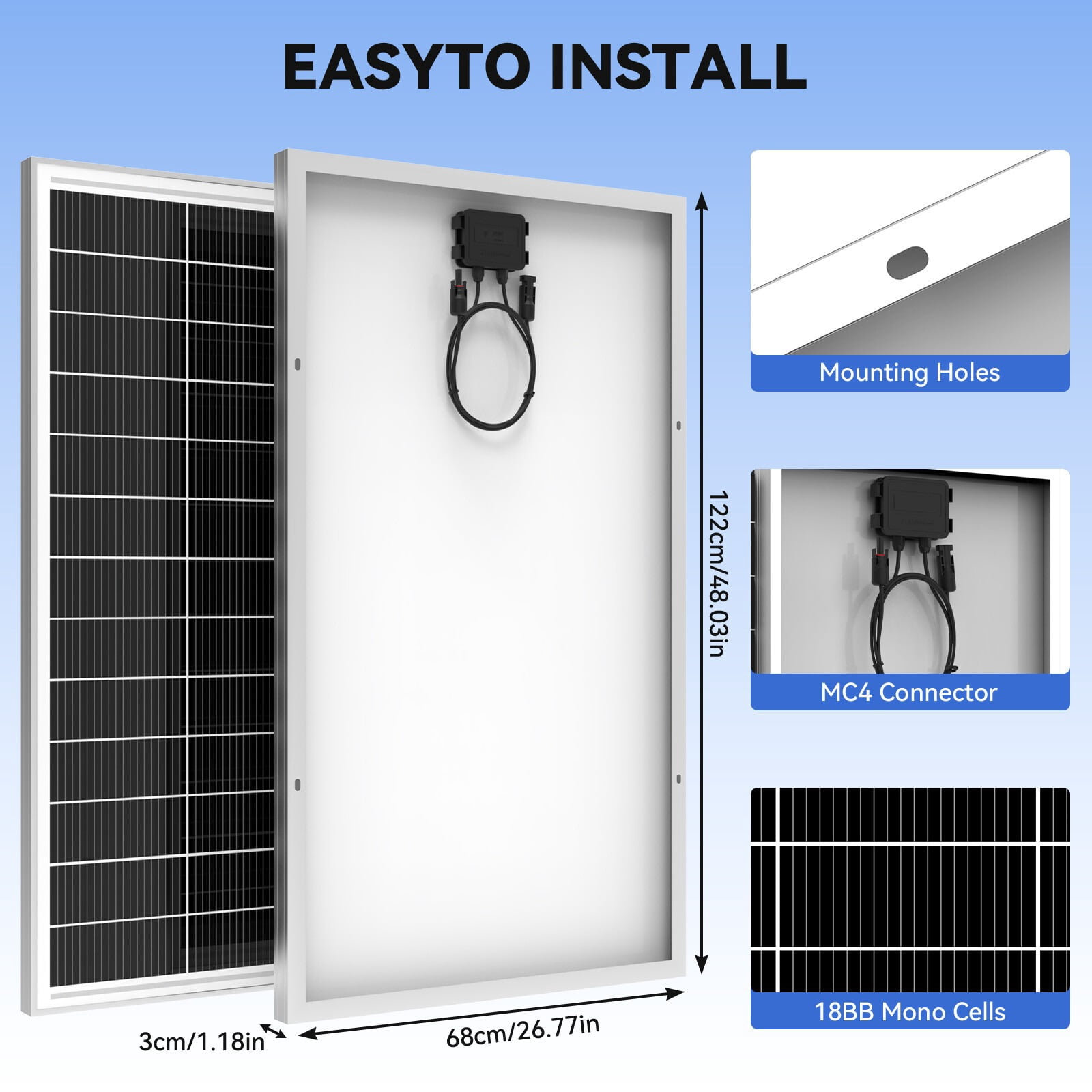 ECO-Baeerss 200W Solar Panel 12V/24V Battery Charge RV Marine Rooftop Home Off-Grid Charger